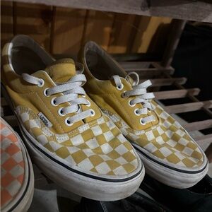 Yellow and white womens checkered vans